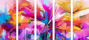Αφηρημένα πολύχρωμα λουλούδια εικόνας 5 μερών - 100x50