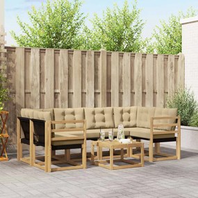 vidaXL Σειρά Καναπέ Εξωτερικού με μαξιλάρι 7 pcs Λευκό και Μπεζ