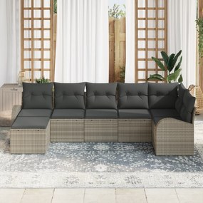 vidaXL 7 Τεμαχίων Σετ Καναπέ Κήπου με Μαξιλάρια Ανοιχτό Γκρι Πολυ Ρατάν