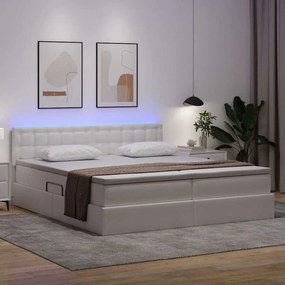 vidaXL Κρεβάτι με αποθηκευτικό χώρο και LED Καθαρό Λευκό 200 x 200 cm
