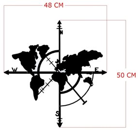 Διακοσμητικό Τοίχου 100% Μεταλλικό Μαύρο Παγκόσμιος Χάρτης 48Χ50