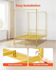 VEVOR Full Size Canopy Bed Frame Metal Canopy Bed with Headboard &amp; Four Posters