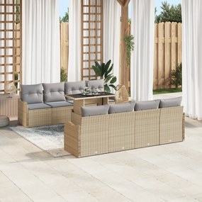 vidaXL Σετ Καναπέ Κήπου 10 Τεμαχίων με Μαξιλάρια Μπεζ Πολυ Ρατάν