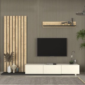 Megapap Σύνθεση Τηλεόρασης Nagini Ivory - Sapphire Oak - Ανθρακί 260x39,4x203,6εκ.