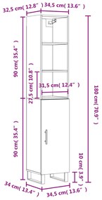 Ντουλάπι Γυαλ. Λευκό 34,5 x 34 x 180 εκ. από Επεξεργασμένο Ξύλο - Λευκό