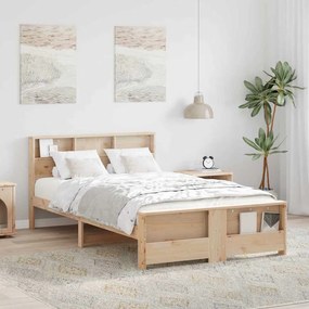 vidaXL Σκελετός Κρεβατιού με ράφι Καφέ 135 x 190 cm Στερεό πεύκο