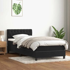 vidaXL Κρεβάτι Boxspring με Στρώμα &amp; LED Μαύρο 90x210 εκ. Βελούδινο