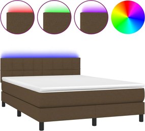 vidaXL Κρεβάτι Boxspring με Στρώμα &amp; LED Σκ.Καφέ 140x190 εκ Υφασμάτινο