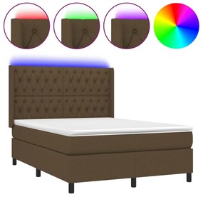 vidaXL Κρεβάτι Boxspring με Στρώμα &amp; LED Σκ.Καφέ 140x190εκ. Υφασμάτινο