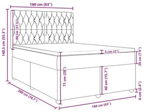 Κρεβάτι Boxspring με Στρώμα Αν. Πράσινο 160x200εκ Υφασμάτινο - Γκρι