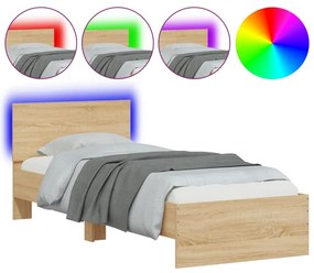 vidaXL Πλαίσιο Κρεβατιού με Κεφαλάρι/LED Sonoma δρυς 75x190 εκ.