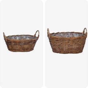 vidaXL Καλάθι φυτών με αποθήκευση 2 pcs Καφέ Ρατάν Lacak