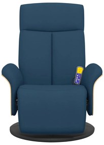 vidaXL Πολυθρόνα Μασάζ Ανακλινόμενη με Υποπόδιο Μπλε Υφασμάτινη