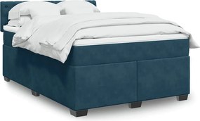 vidaXL Κρεβάτι Boxspring με Στρώμα Μπλε 140x200 εκ. Βελούδινο