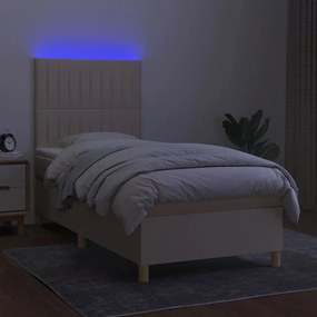 Κρεβάτι Boxspring με Στρώμα &amp; LED Κρεμ 100x200 εκ. Υφασμάτινο - Κρεμ