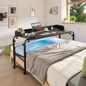 VEVOR Overbed Table Mobile Bed Side Desk 4 Wheels (2 with Brakes) &amp; Power Socket