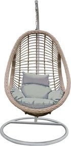 MACAN-II Κρεμαστή Πολυθρόνα, Wicker Grey-White, Μέταλλο Βαφή Άσπρο, Μαξιλάρι Γκρι   1τμχ