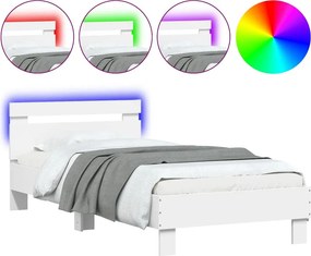 vidaXL Πλαίσιο Κρεβατιού με Κεφαλάρι &amp; λυχνίες LED Λευκό 75 x 190 εκ.