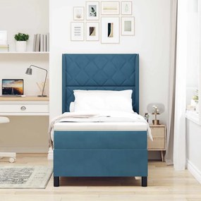 vidaXL Κρεβάτι με ελατήρια με κεφαλάρι Μπλε 90 x 200 cm Βελούδο