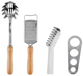 Εργαλεία Για Ζυμαρικά (Σετ 4Τμχ) LBTAH-CC22050 Silver-Natural Andrea House Ατσάλι,Ξύλο