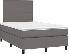 vidaXL Κρεβάτι Boxspring με Στρώμα &amp; LED Γκρι 120x200 εκ. Συνθ. Δέρμα