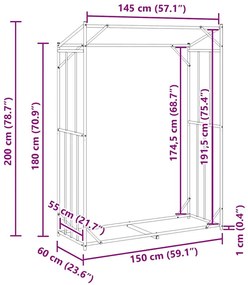 Ράφι για καυσόξυλα με κάλυμμα βροχής 150x60x200 εκ. - Μαύρο