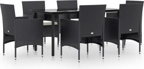 vidaXL Σετ Τραπεζαρίας Κήπου 7 Τεμαχίων Μαύρο με Μαξιλάρια
