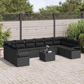 vidaXL Σετ Καναπέ Κήπου 11 pcs Μαύρο Πολυ ράταν
