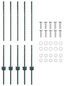 vidaXL Πόλοι Περίφραξης 10 pcs Πράσινο 100 cm Ατσάλι