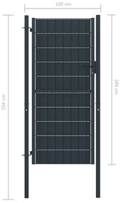 Πόρτα Περίφραξης Ανθρακί 100 x 204 εκ. από PVC / Ατσάλι - Ανθρακί