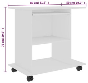 Γραφείο Υπολογιστή Λευκό 80 x 50 x 75 εκ. από Επεξ. Ξύλο - Λευκό