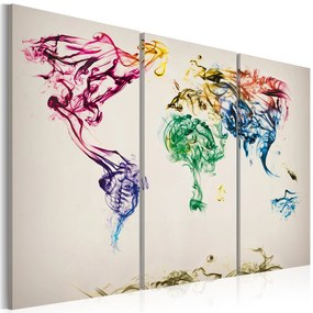 Πίνακας - The World map - colored smoke trails - triptych 60x40