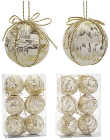 Χριστουγεννιάτικη Μπάλα Λευκό 80mm Σετ 6Τμχ Σε 2 Σχέδια