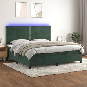 VidaXL Κρεβάτι Boxspring με Στρώμα & LED Σκ. Πράσινο 200x200εκ Βελούδο