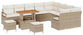 vidaXL Σετ Καναπέ Κήπου με μαξιλάρι 12 pcs Μπεζ Πολυ ράταν