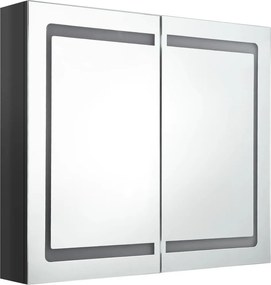 vidaXL Καθρέφτης Μπάνιου με Ντουλάπι &amp; LED Λαμπερό Μαύρο 80x12x68 εκ.