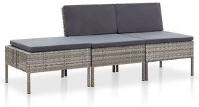 vidaXL Σαλόνι Εξωτερικού Χώρου 3 τεμ. Γκρι Συνθετικό Ρατάν &amp; Μαξιλάρια