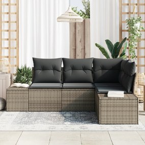 vidaXL Σετ 4 Τεμαχίων Καναπέ Κήπου με Μαξιλάρια Γκρίζο Συνθετικό Ρατάν