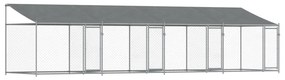 VidaXL Κλουβί Σκύλου με Οροφή και Πόρτες Γκρι 8x2x2 μ. Γαλβ. Χάλυβας