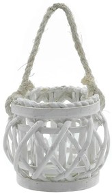 Φανάρι Με Γυάλινο Κηροπήγιο Λευκό Ξύλο Φ16x14cm-06511731