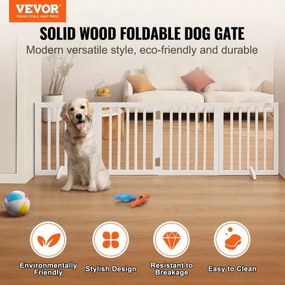 VEVOR Free Standing Dog Gate 24x80.3 inch Freestanding Pet Gate Foldable White