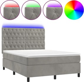 vidaXL Κρεβάτι Boxspring με Στρώμα &amp; LED Αν.Γκρι 140x200 εκ. Βελούδινο