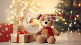 Intra Συλλεκτικό Ξύλινο Παζλ Plywood 4mm - Teddy Bear με χριστουγεννιάτικα δώρα Σε Ξύλινο Κουτί - Διαστάσεις: 10x10 cm – 25 κομμάτια