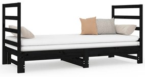 vidaXL Καναπές Κρεβάτι Συρόμενος Μαύρος 2x(90x190) εκ. από Μασίφ Πεύκο