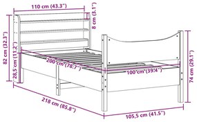 Πλαίσιο Κρεβατιού με Κεφαλάρι Λευκό 100x200εκ Μασίφ Ξύλο Πεύκου - Λευκό