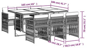 vidaXL Σετ Τραπεζαρίας Κήπου 7 τεμ. Καφέ Συνθετικό Ρατάν με Μαξιλάρια