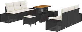 vidaXL Σετ Καναπέ Κήπου με μαξιλάρι 9 pcs Μαύρο Πολυ ράταν