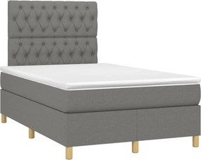 vidaXL Κρεβάτι Boxspring με Στρώμα &amp; LED Σκ.Γκρι 120x200 εκ Υφασμάτινο