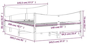 Πλαίσιο Κρεβατιού με Κεφαλάρι Λευκό 140x200 εκ. από Μασίφ Πεύκο - Λευκό