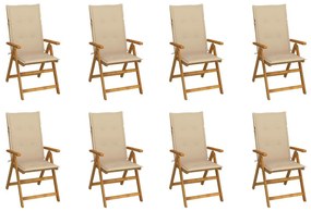 Καρέκλες Κήπου Πτυσσόμ. 8 τεμ. Μασίφ Ξύλο Ακακίας με Μαξιλάρια - Μπεζ